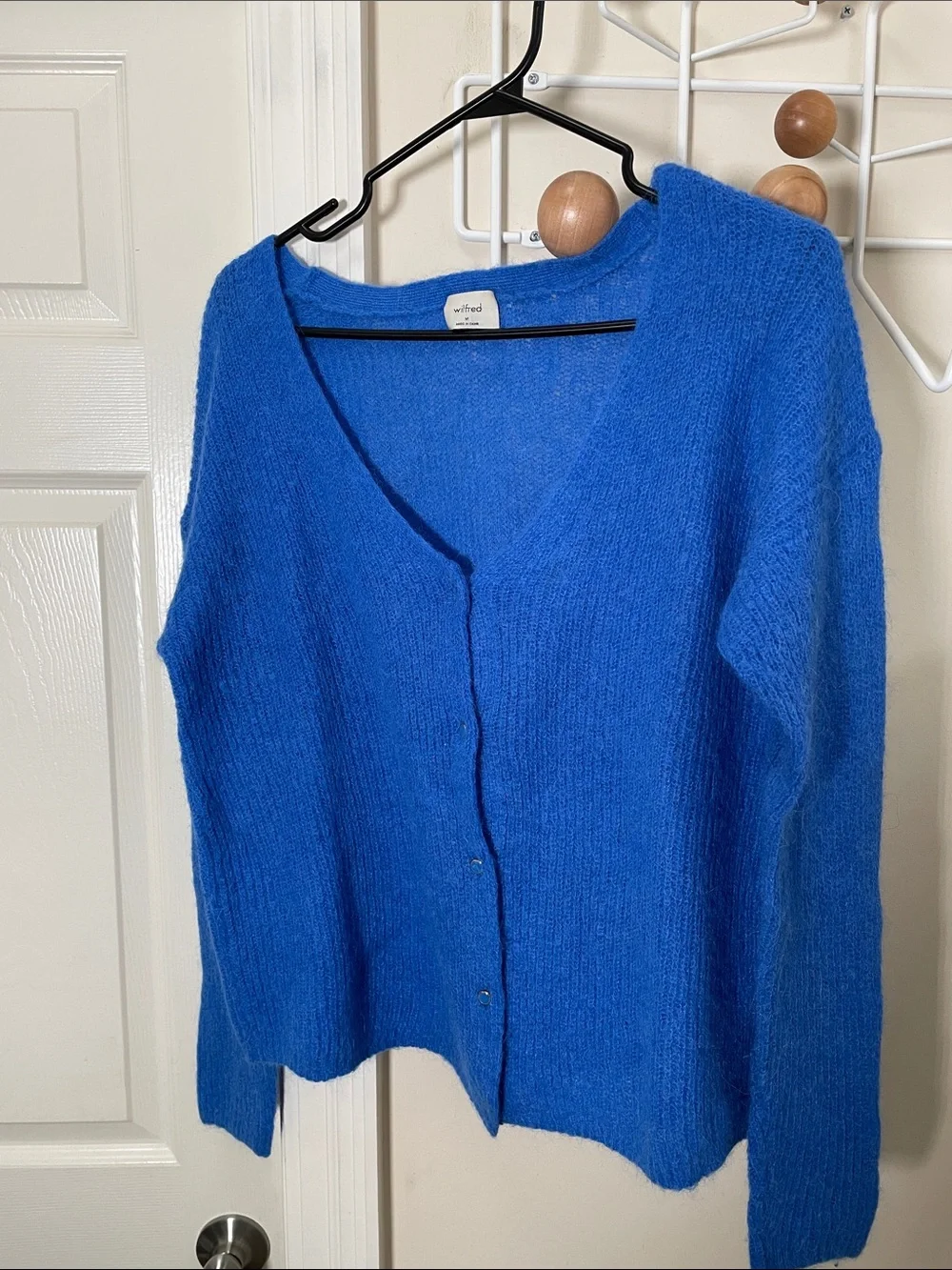 Aritzia - Wilfred - Mohair Alpaca Blend Button Down Cardigan - Blue M - Picture 3 of 9